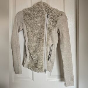 Women's Cream Jacket with Faux Fur Detail